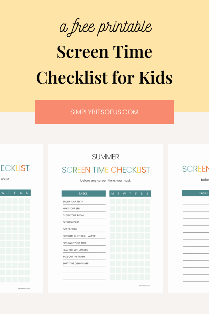 Summer screen time checklist printable